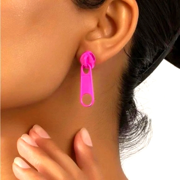 **NEW! RETRO ZIPPER Metal Stud EARRINGS - Emo Goth Punk Grunge - Picture 10 of 11
